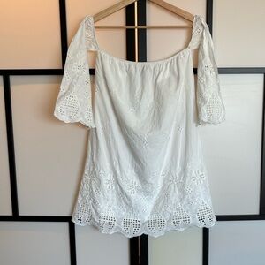 Sienna Off the Shoulder eyelet white dress. Size Small